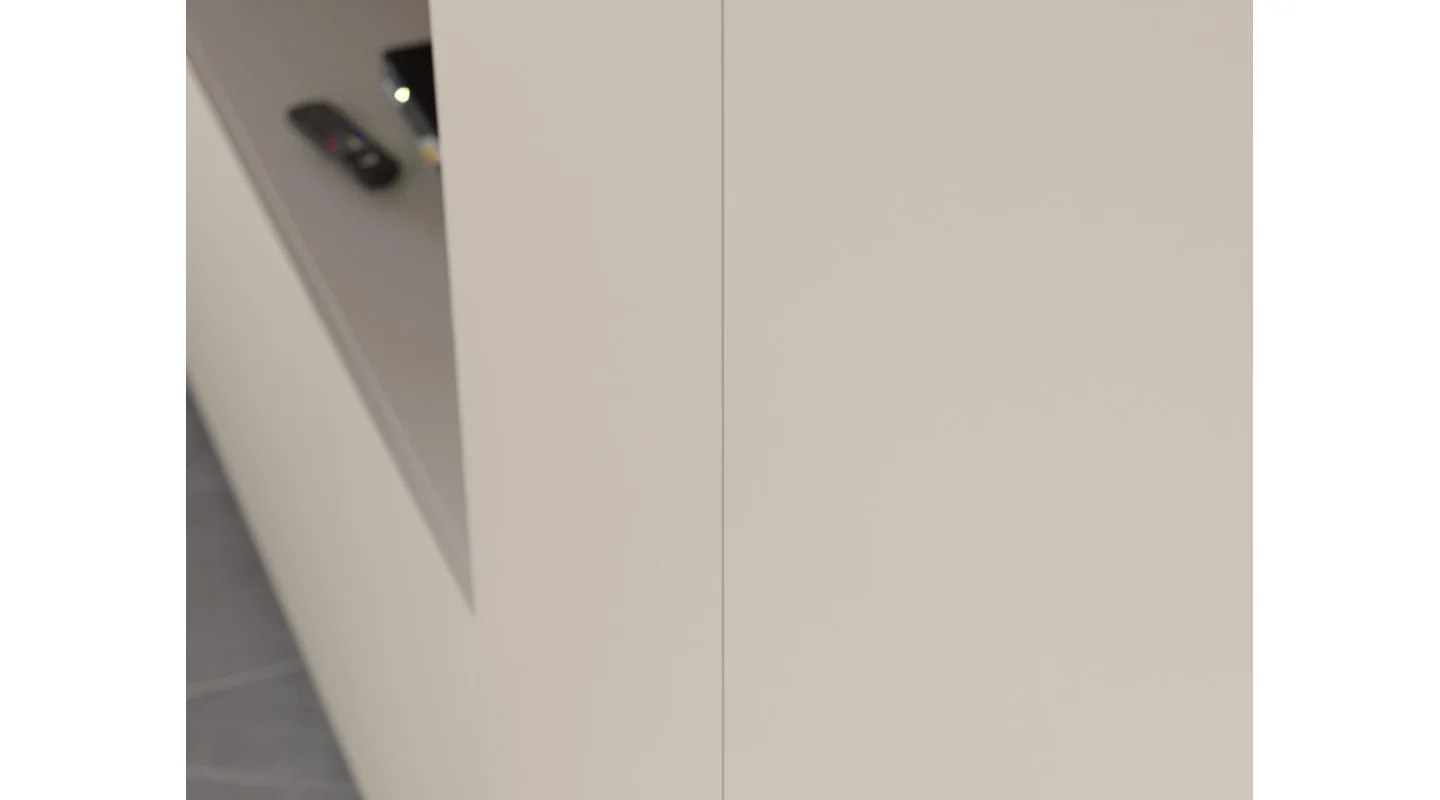 Minimalistyczna meblościanka z strefą RTV 350×240 cm Kaszmirowy Beż - HORIZON