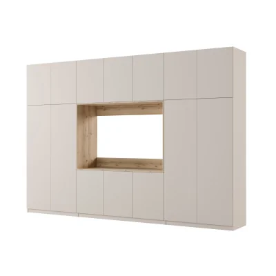 Minimalistyczna meblościanka z strefą RTV 350×240 cm Kaszmirowy Beż - HORIZON