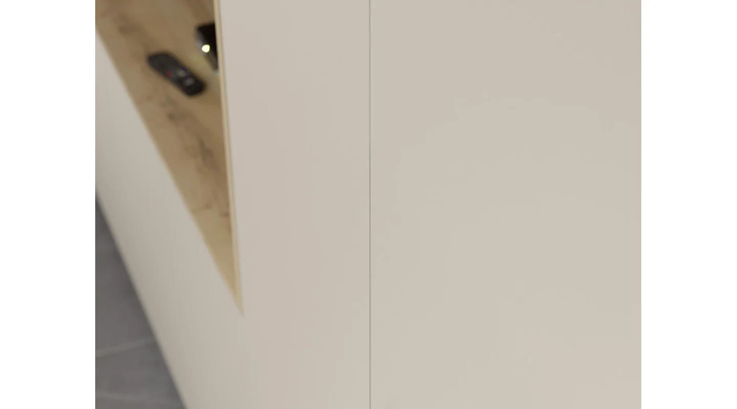 Minimalistyczna meblościanka z strefą RTV 350×240 cm Kaszmirowy Beż - HORIZON