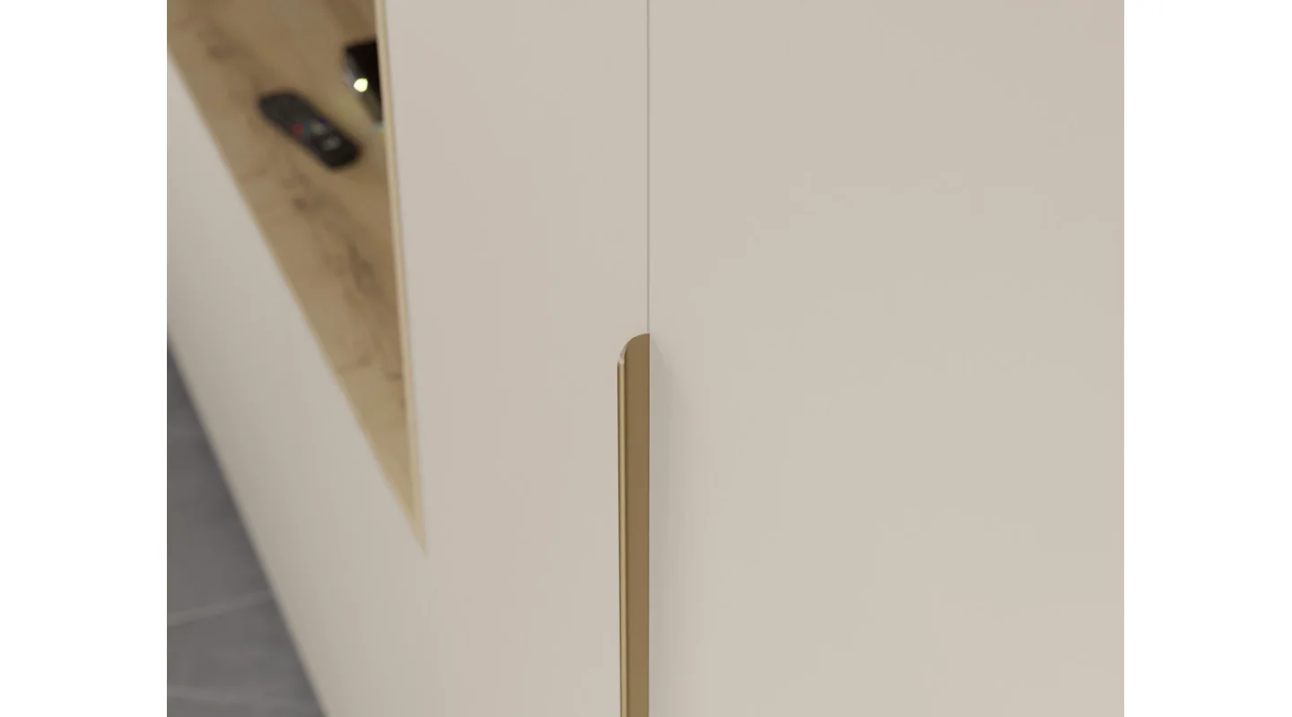 Minimalistyczna meblościanka z strefą RTV 350×240 cm Kaszmirowy Beż - HORIZON