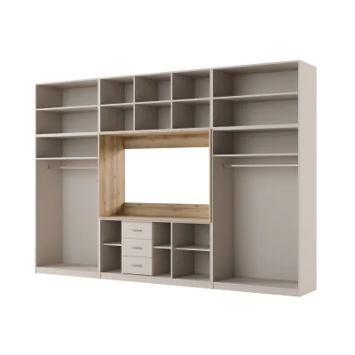 Minimalistyczna meblościanka z strefą RTV 350×240 cm Kaszmirowy Beż - HORIZON