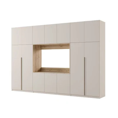 Minimalistyczna meblościanka z strefą RTV 350×240 cm Kaszmirowy Beż - HORIZON