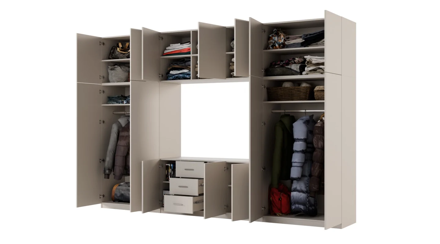 Minimalistyczna meblościanka z strefą RTV 350×240 cm Kaszmirowy Beż - HORIZON