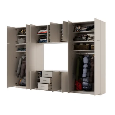 Minimalistyczna meblościanka z strefą RTV 350×240 cm Kaszmirowy Beż - HORIZON