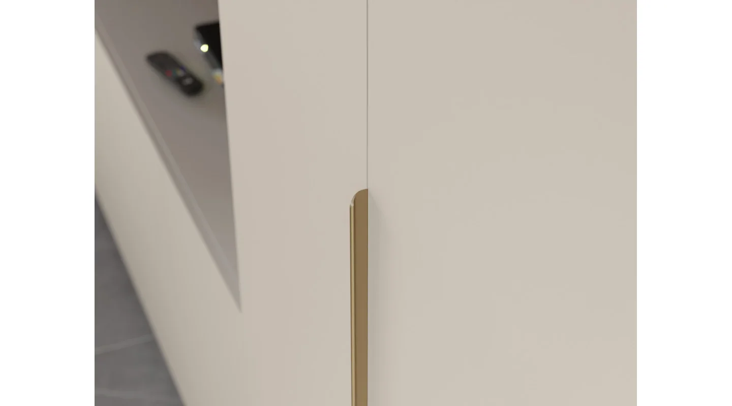 Minimalistyczna meblościanka z strefą RTV 350×240 cm Kaszmirowy Beż - HORIZON