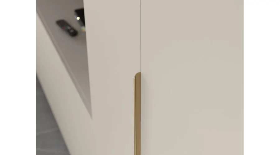 Minimalistyczna meblościanka z strefą RTV 350×240 cm Kaszmirowy Beż - HORIZON