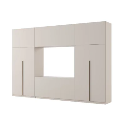 Minimalistyczna meblościanka z strefą RTV 350×240 cm Kaszmirowy Beż - HORIZON