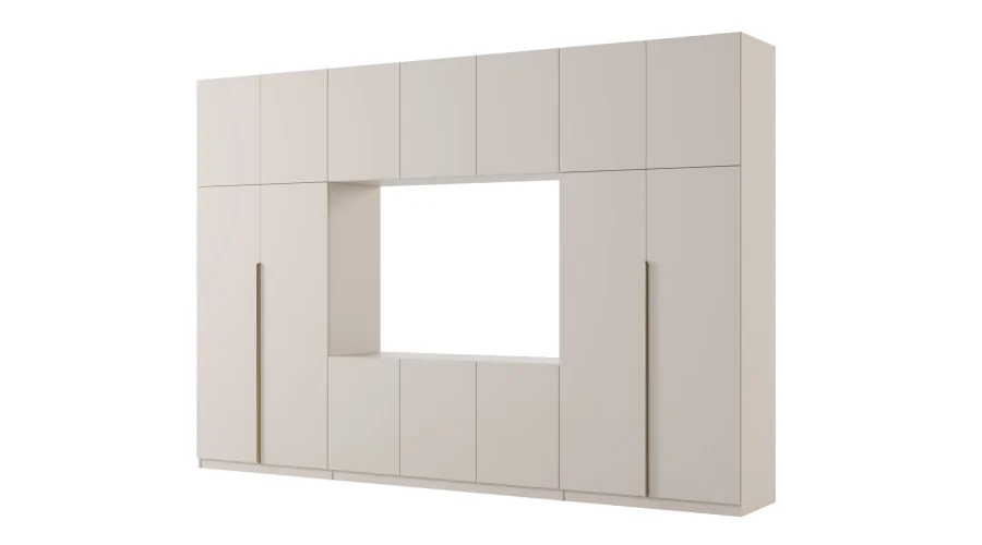 Minimalistyczna meblościanka z strefą RTV 350×240 cm Kaszmirowy Beż - HORIZON