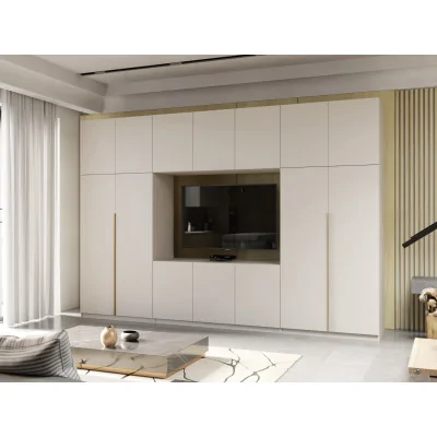 Minimalistyczna meblościanka z strefą RTV 350×240 cm Kaszmirowy Beż - HORIZON