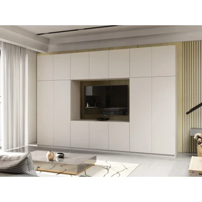 Minimalistyczna meblościanka z strefą RTV 350×240 cm Kaszmirowy Beż - HORIZON