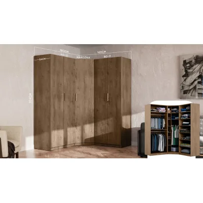 Szafa narożna modułowa 270 cm Dąb Lefkas Ciemny - Zestaw MAX Premium