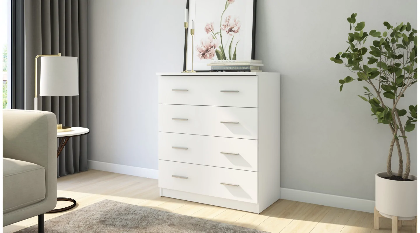 Kompaktowa komoda z 4 szufladami 80 cm Biel – Nano Kompaktowa komoda z 4 szufladami 80 cm Biel – Nano