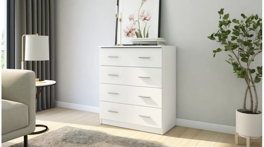 Kompaktowa komoda z 4 szufladami 80 cm Biel – Nano Kompaktowa komoda z 4 szufladami 80 cm Biel – Nano