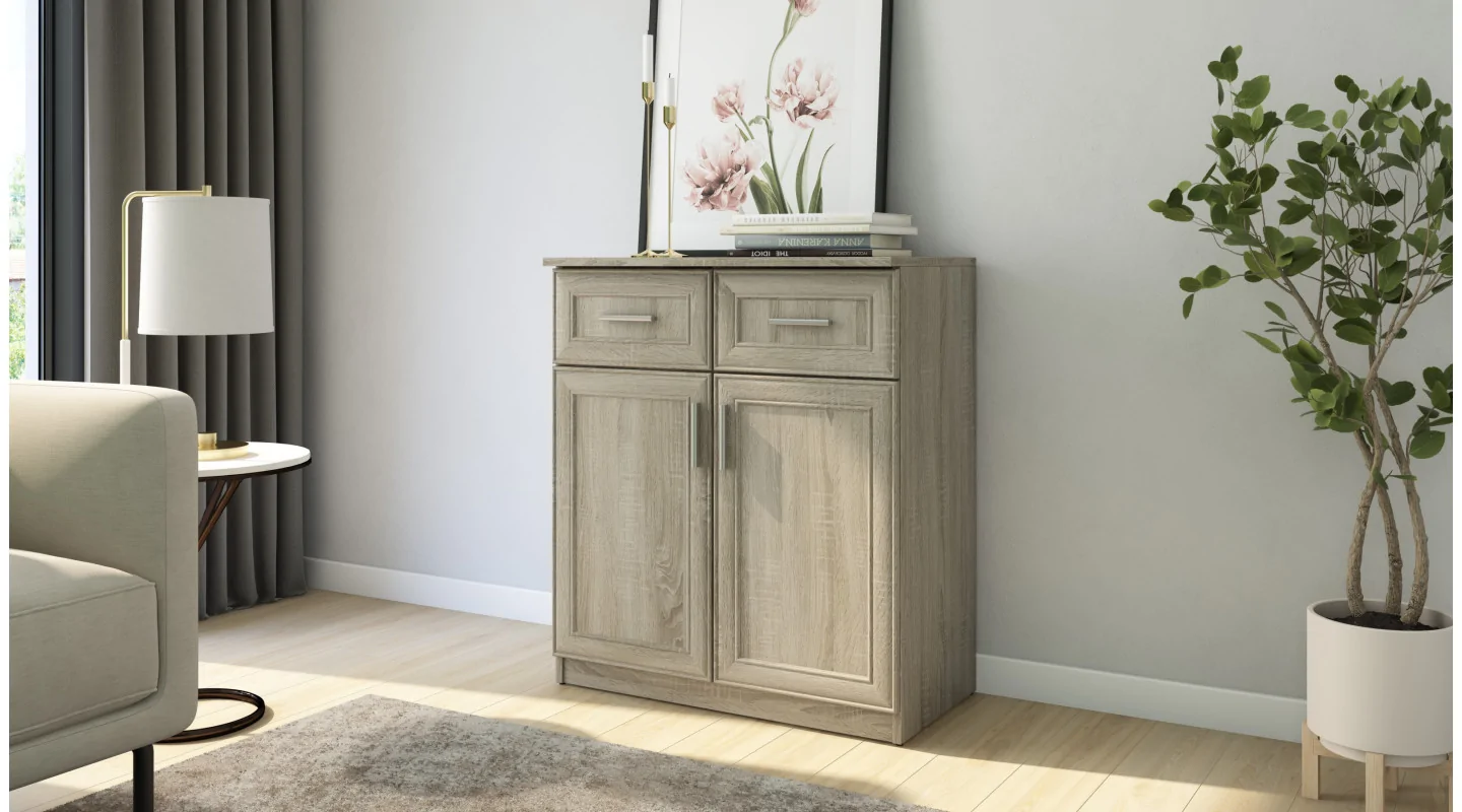 Komoda z drzwiczkami i szufladami 80 cm Sonoma Jasna – Optima Komoda z drzwiczkami i szufladami 80 cm Sonoma Jasna – Optima