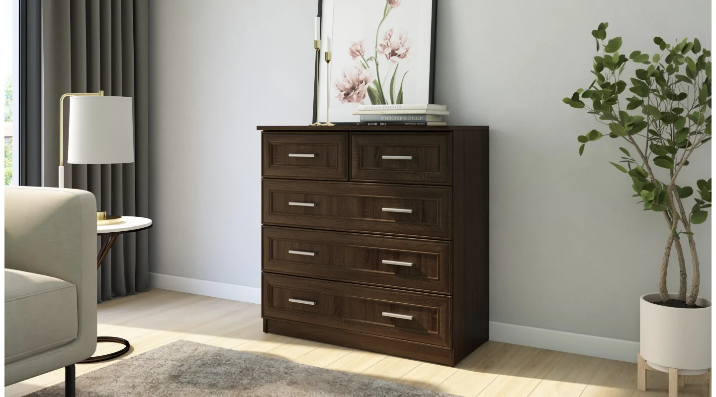 Wysoka komoda z 5 szufladami 90 cm Sonoma Ciemna – Marsylia