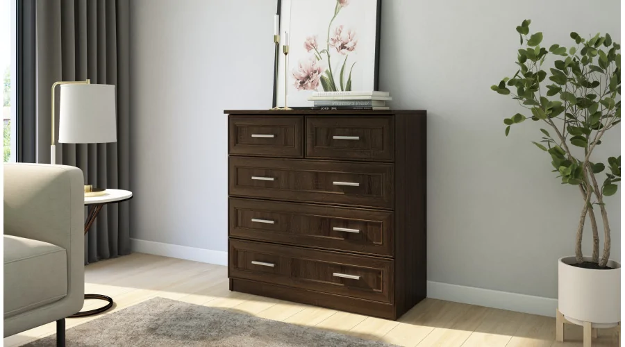 Wysoka komoda z 5 szufladami 90 cm Sonoma Ciemna – Marsylia