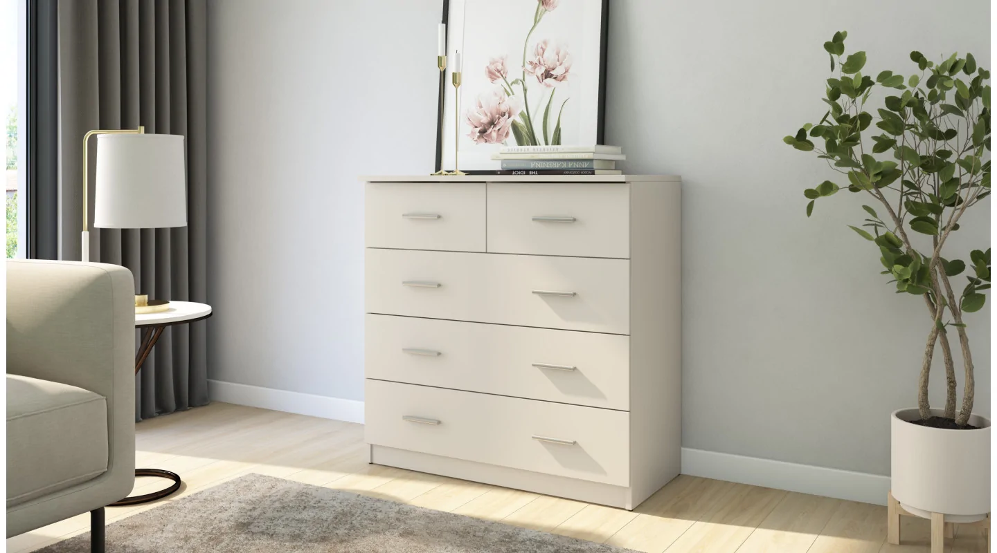 Wysoka komoda z 5 szufladami 90 cm Biel – Marsylia