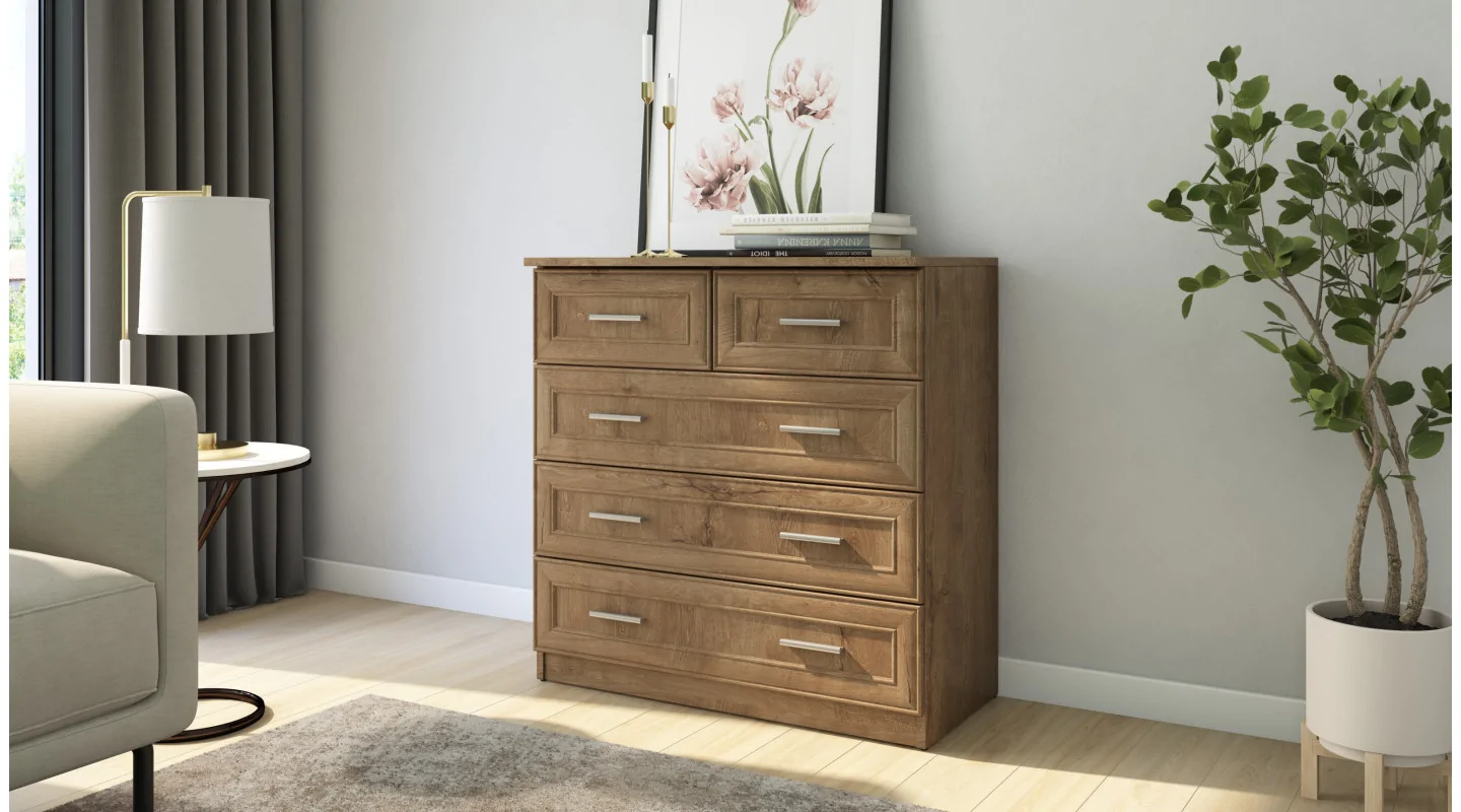 Wysoka komoda z 5 szufladami 90 cm Biel – Marsylia