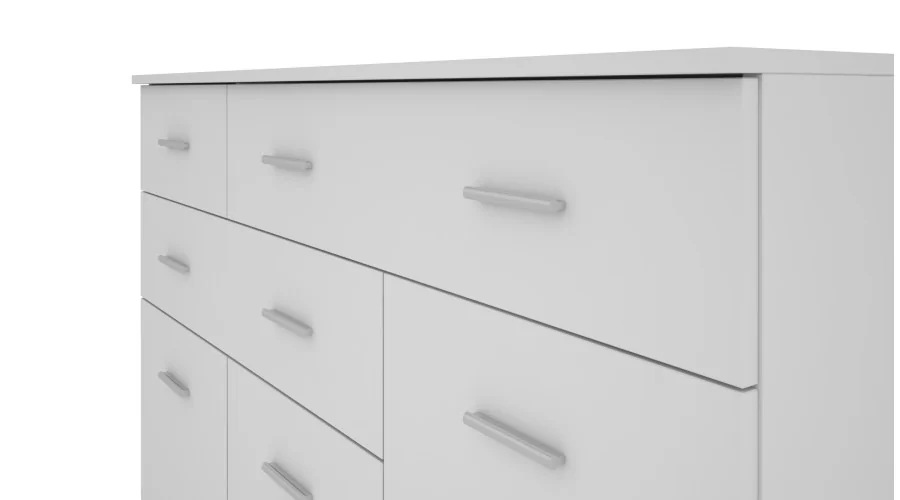 Duża komoda do salonu z szafkami i dużą liczbą szuflad 150 cm Biel – Grande