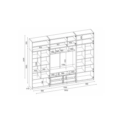Meblościanka pod telewizor ze szklanymi witrynami 303×240 cm Sonoma Ciemna / Sonoma Jasna – VERO