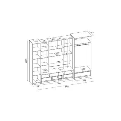Meblościanka pokojowa z dużą szafą i słupkiem 270×200 cm Sonoma Jasna / Orzech Okapi – BOSMAN Meblościanka pokojowa z dużą szafą i słupkiem 270×200 cm Sonoma Jasna / Orzech Okapi – BOSMAN