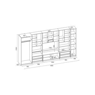 Meblościanka z barkiem i szafą, RTV 400×210 cm Sonoma Ciemna / Dąb Artisan – CYKLON