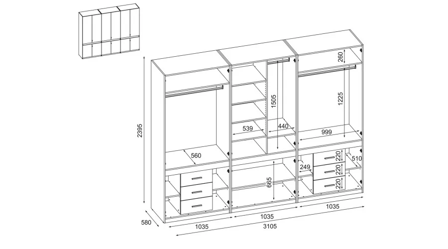Szafa 310x240 cm biel dąb gaja lamele lustro – Ordinex | eMeblast