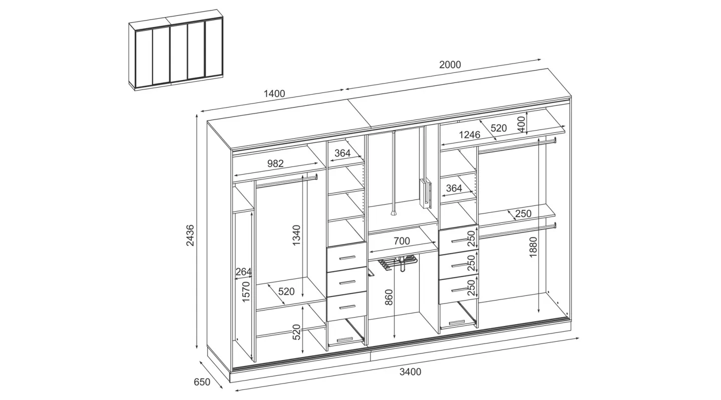 Szafa 340x240 cm grafit dąb lancelot lustro – Maxora | eMeblast