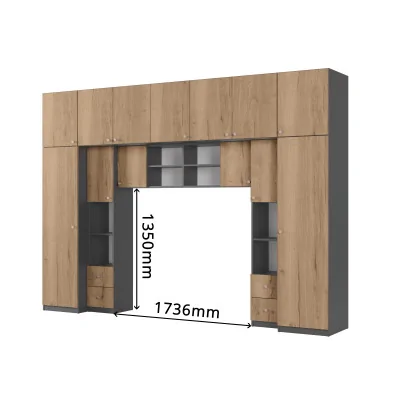 Zabudowa do sypialni 394x225 cm 2 lustra antracyt / dąb Halifax – Sena