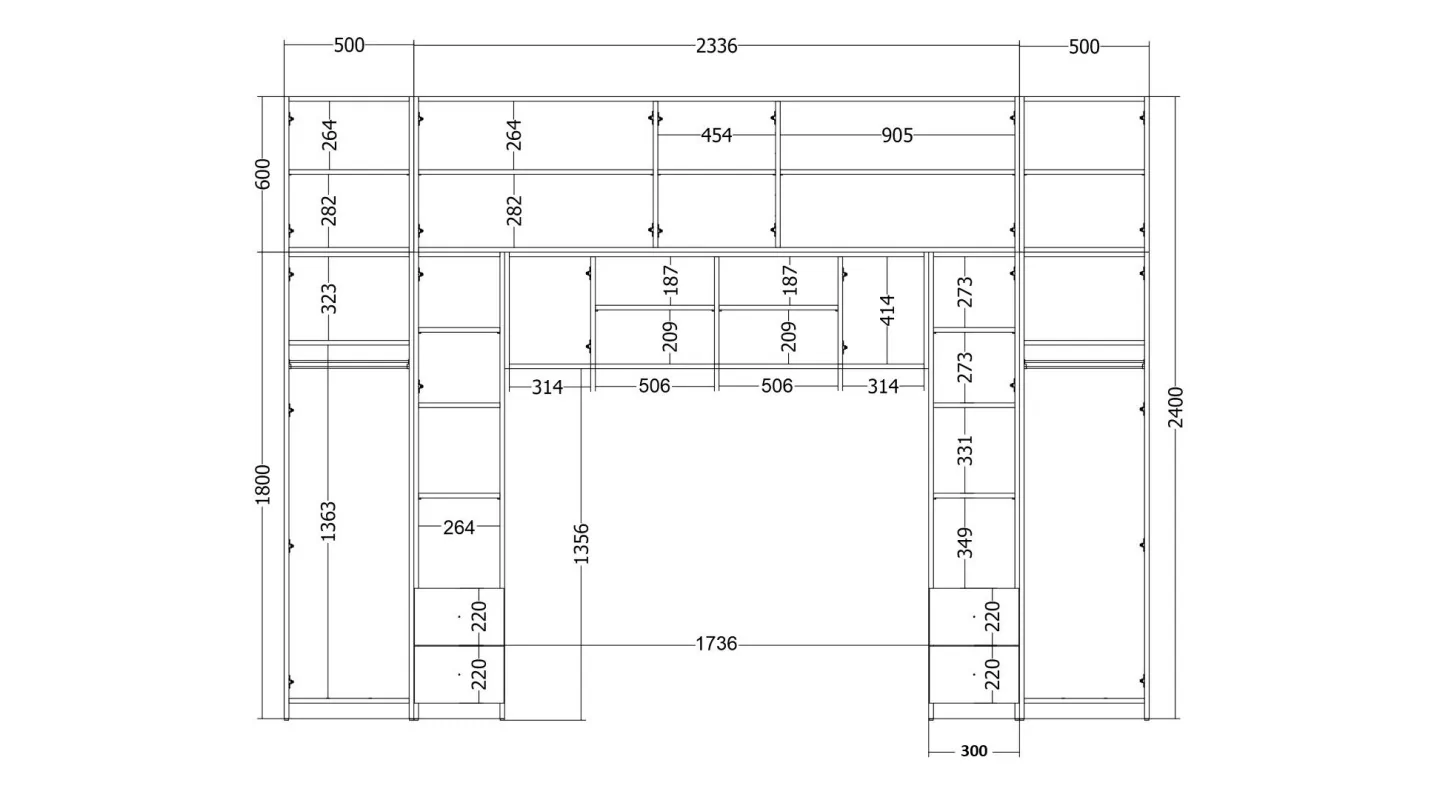 Zabudowa sypialni 394x225 cm dąb Baltic Dune biel – Sena | eMeblast