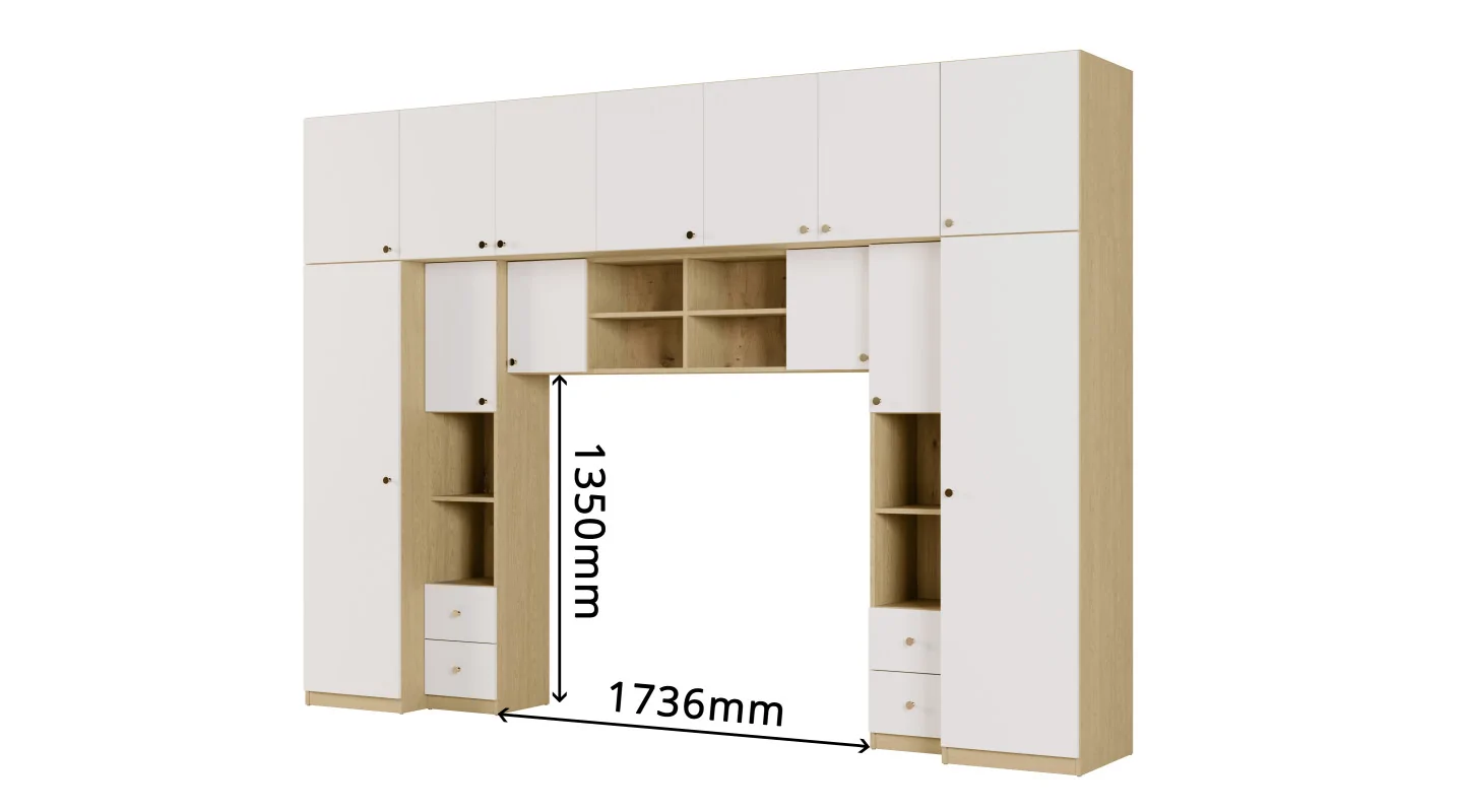 Zabudowa sypialni 394x225 cm dąb Baltic Dune biel – Sena | eMeblast