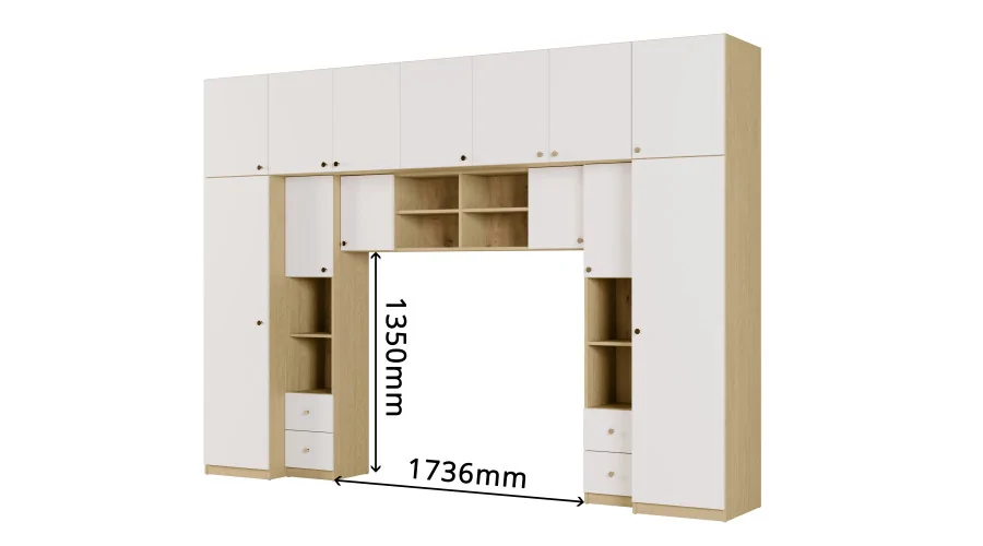 Zabudowa sypialni 394x225 cm dąb Baltic Dune biel – Sena | eMeblast