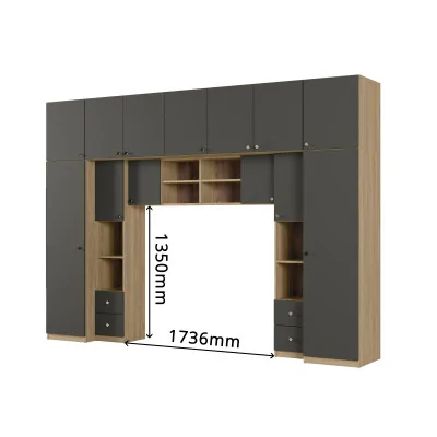 Zabudowa sypialni 394x225 cm 2 lustra dąb Carpenter Whisky szary grafit – Sena | eMeblast