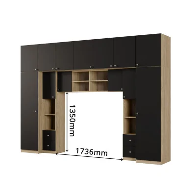 Zabudowa sypialni 394x225 cm 2 lustra dąb olejowany czarny onyx – Sena | eMeblast