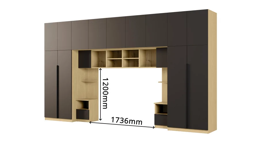 Zabudowa sypialni 394x225 cm dąb Baltic Dune czarny onyx 2 lustra Tip-On – Jula | eMeblast
