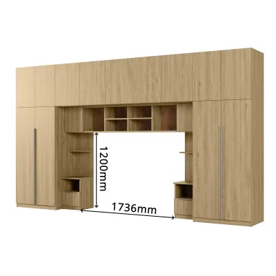 Zabudowa do sypialni 394x225 cm z szafą Tip-On dąb Carpenter Whisky – Jula
