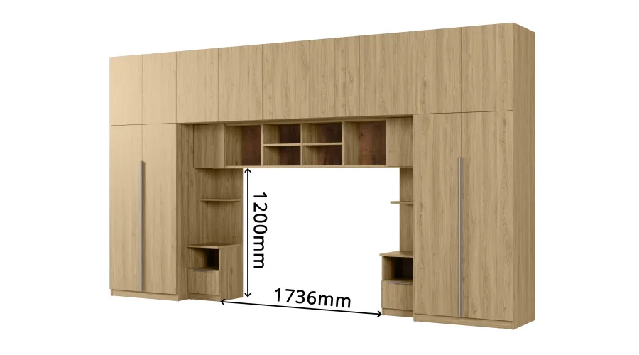 Zabudowa sypialni 394x225 cm dąb Carpenter Whisky lustro Tip-On – Jula | eMeblast
