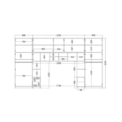 Zabudowa sypialni 394x225 cm dąb Wotan piasek pustyni 2 lustra Tip-On – Jula | eMeblast