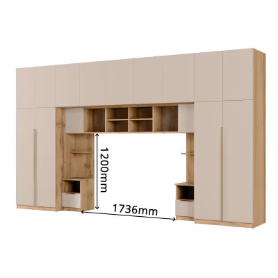 Zabudowa sypialni 394x225 cm dąb Wotan piasek pustyni 2 lustra Tip-On – Jula | eMeblast