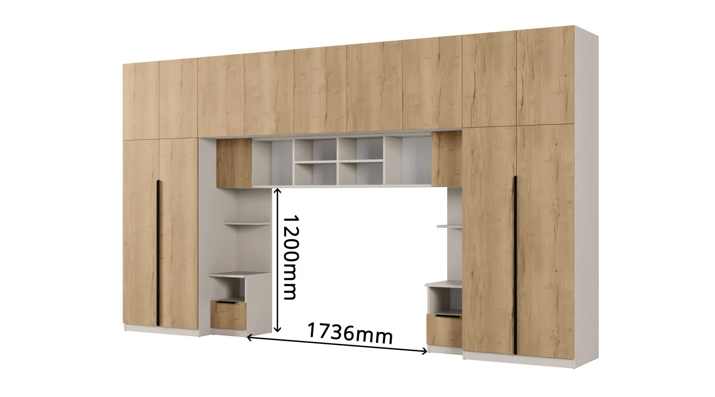 Zabudowa sypialni 394x225 cm kaszmirowy beż dąb Halifax 2 lustra Tip-On – Jula | eMeblast