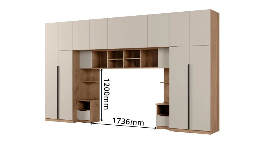 Zabudowa sypialni 394x225 cm kaszmirowy beż dąb Halifax lustro Tip-On – Jula | eMeblast