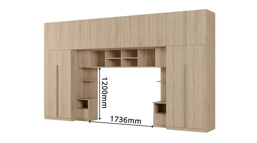 Zabudowa sypialni 394x225 cm Sonoma jasna 2 lustra Tip-On – Jula | eMeblast