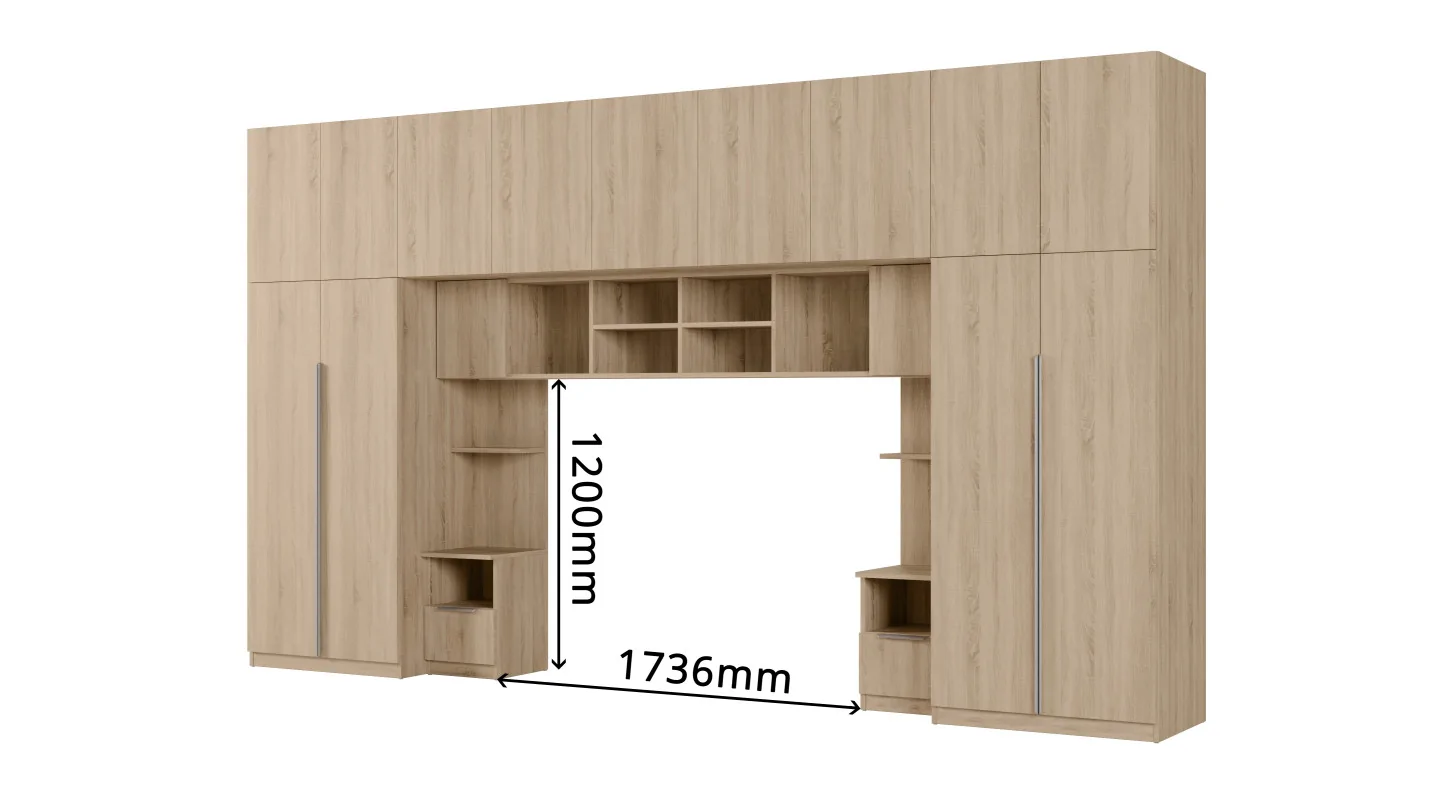 Zabudowa do sypialni 394x225 cm z lustrem Tip-On Sonoma jasna – Jula | eMeblast