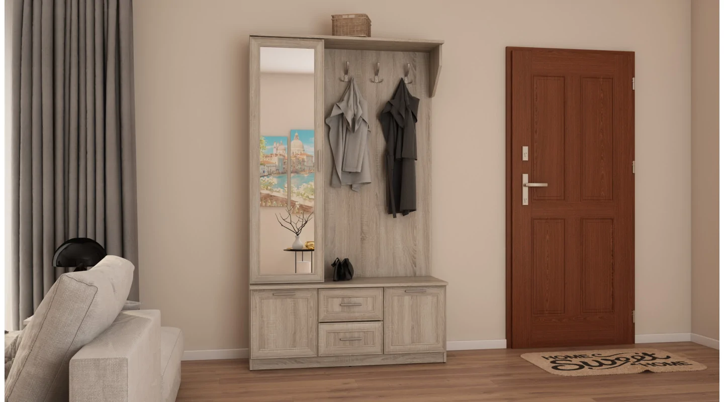 Przedpokój 120 cm sonoma jasna lustro – Compacto | eMeblast