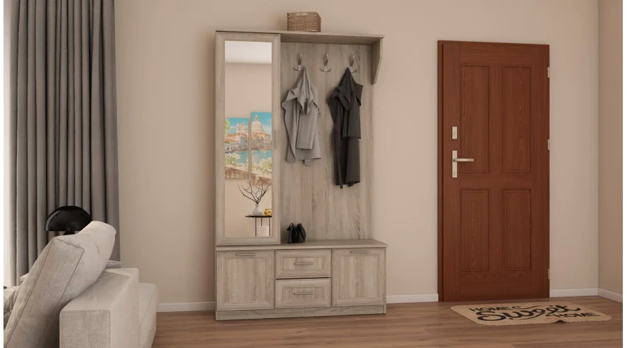 Przedpokój 120 cm sonoma jasna lustro – Compacto | eMeblast