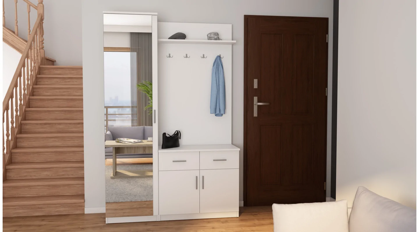 Przedpokój 130 cm biel lustro – Entrivo | eMeblast