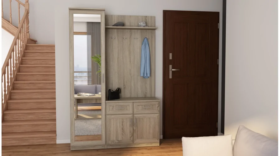 Przedpokój 130 cm sonoma jasna lustro – Entrivo | eMeblast