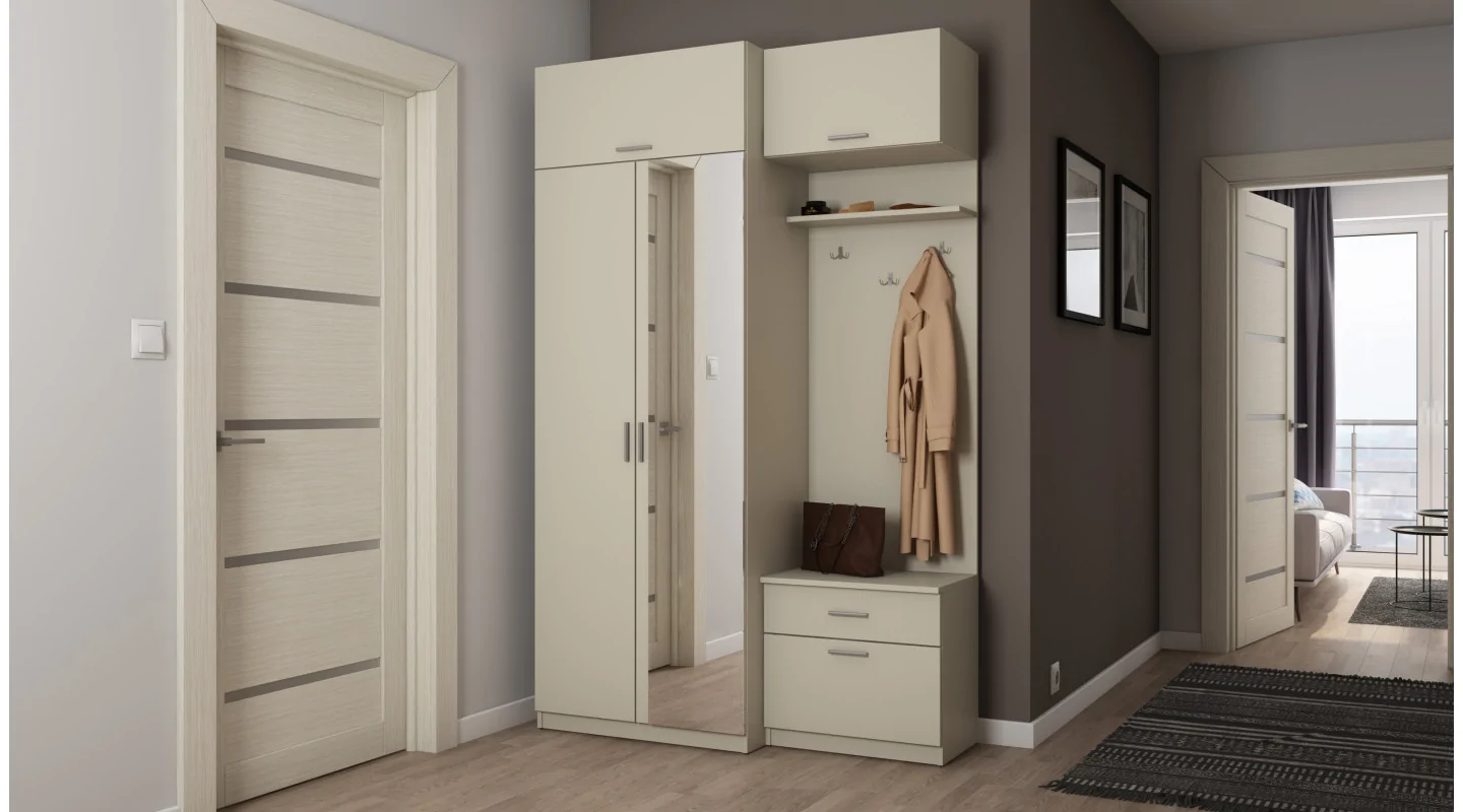 Przedpokój 140 cm kaszmirowy beż lustro – Vestaro | eMeblast