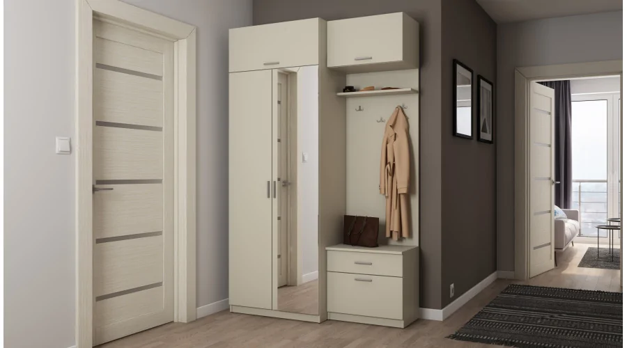 Przedpokój 140 cm kaszmirowy beż lustro – Vestaro | eMeblast