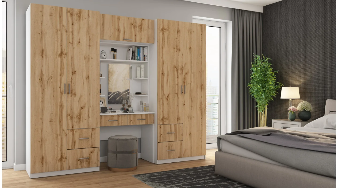 Szafa 255x210 cm biel dąb wotan z toaletką – Vanita | eMeblast